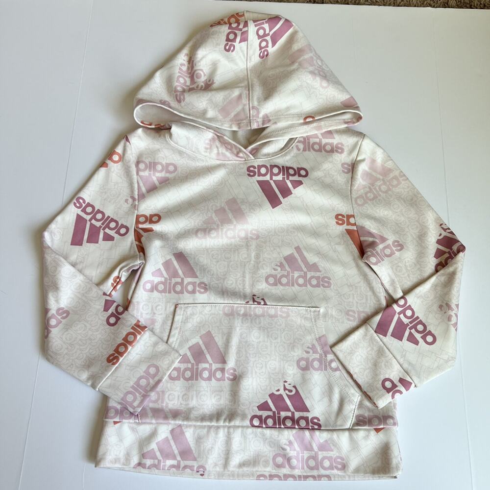 Adidas Girls Pink/Ivory Hoodie Sweatshirt - Picture 2 of 9